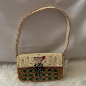 ANTHROPOLOGIE The Fiona Beaded Bag Plaid Martini in Chartreuse